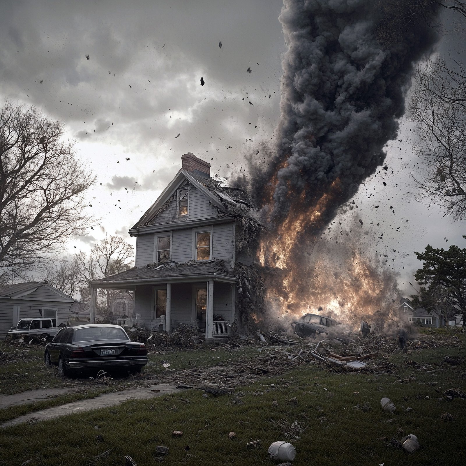 Burning house in a fire incident